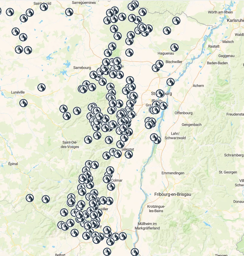 Carte interactive des points de randonnée en Alsace